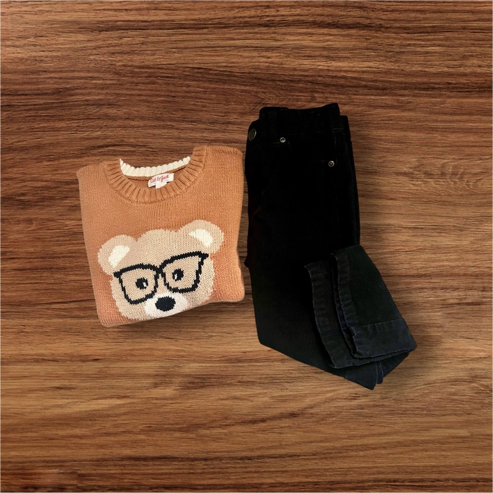CAT & JACK Bear Professor Sweater & JANIE & JACK Cord Pant Set| 4T | Preowned